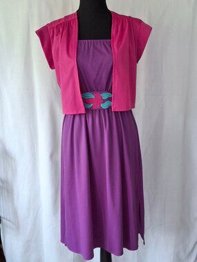 Vintage 1970's Purple Dress with Pink Bolero and Floral Belt